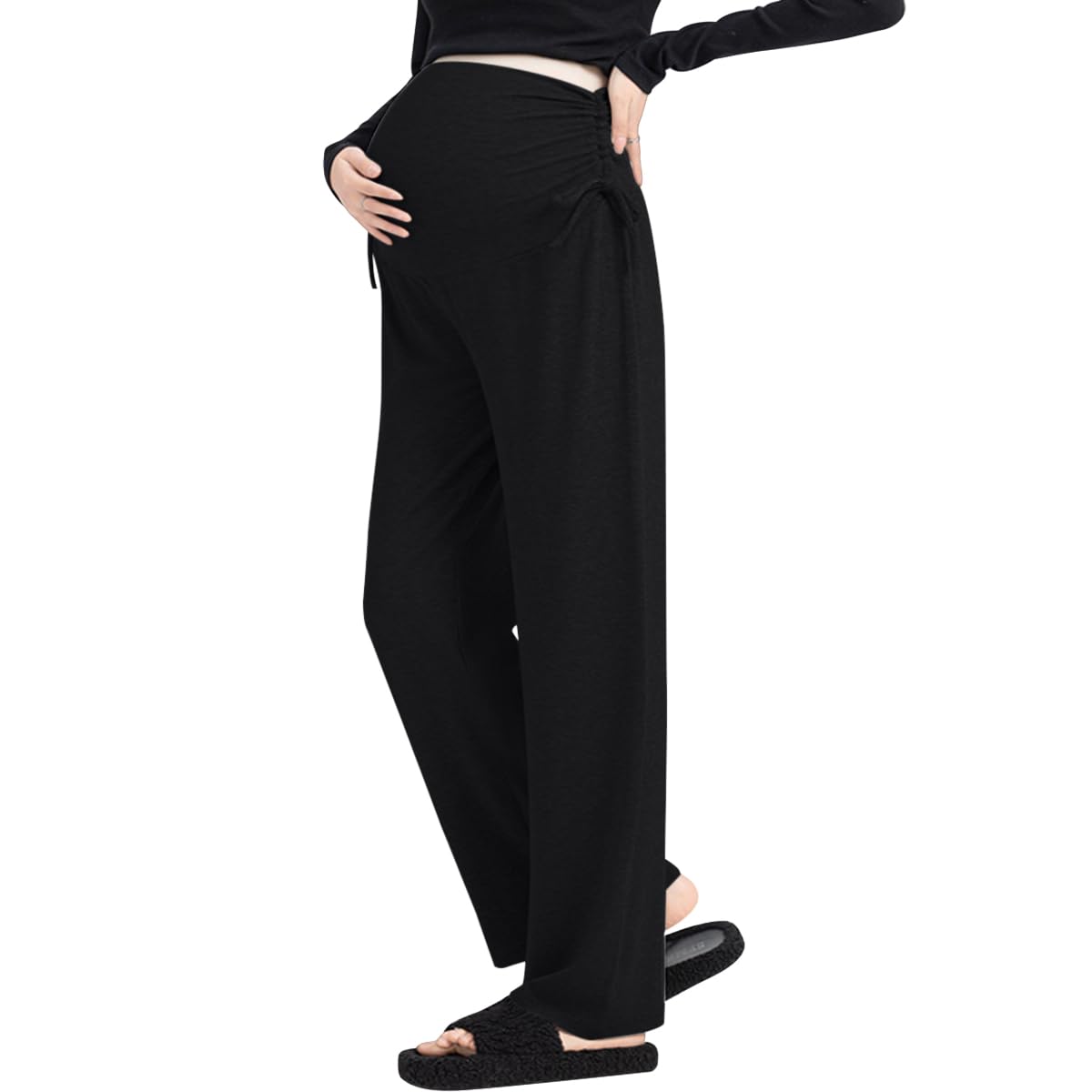 Pantalon de maternité à Jambes Larges et Décontractées Pantalons de Grossesse Fluide décontractés d'été, Amples, Ceinture réglable, à la Cheville pour Femmes Enceintes