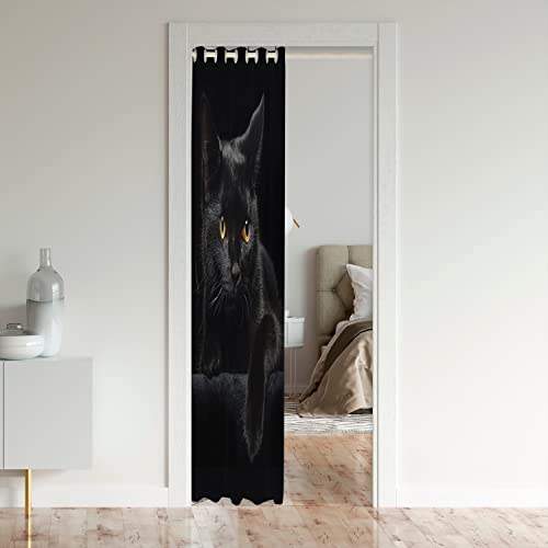Loussiesd Black Cat Door Curtain for Doorway Privacy Cute Kitten Pet Closet Door Cover Curtain for Bedroom Living Room Insulated Thermal Curtain Room Divider Curtain Cover 132x203cm 1 Panel - Image 3