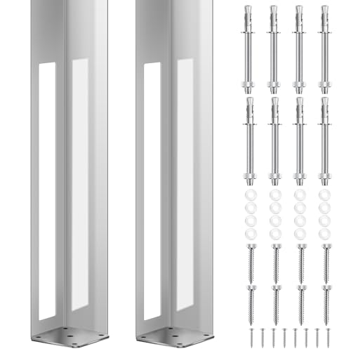 Image of Hicarer 2 Set 5 inch x 5 inch x 24 inch Vinyl Fence Concrete /Wood Post Mount Tower with Mounting Kit Heavy Duty Fence Post for Vinyl Newel Posts Repair - Galvanized Steel, 300 lbs Load Capacity