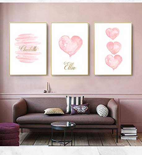 Nom personnalisé affiche personnalisée bébé | Cadeau de naissance art mural coeur 3 pièces