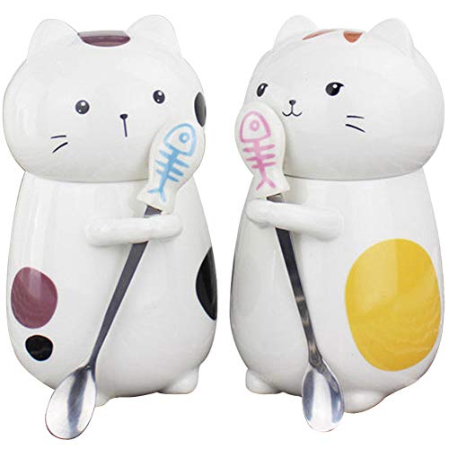 Umoraマグカップ 猫 可愛い ペア 置物 プレゼント スプーン付 インテリア(スタイルC+D)