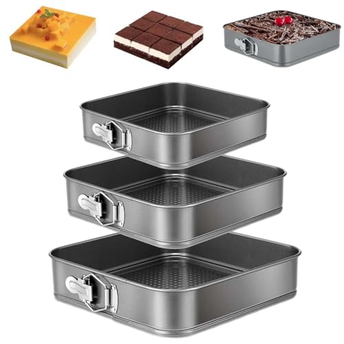 Springform quadratisch 3er Set,Springform rechteckig,Springform Kuchenform Viereckig,Backform Kuchenform mit Auslaufschutz,Springform Antihaft-Käsekuchenform,Antihaftbeschichtet
