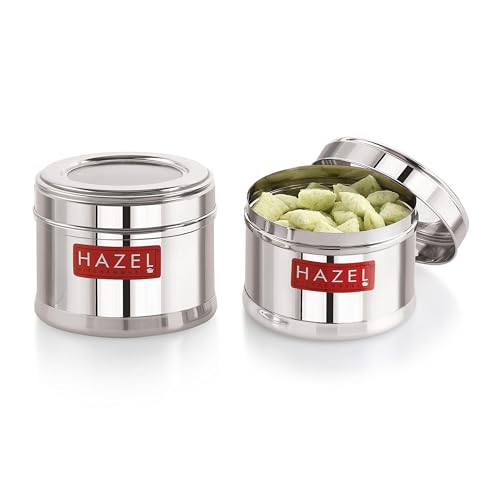 Image of HAZEL Masala Box For Kitchen With Airtight Lid | 300 Ml Stainless Steel Top See Through Storage Containers For Kitchen Air Tight, Set Of 2, Silver