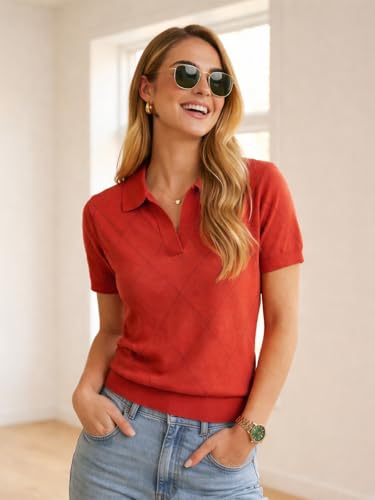 Image of JUNEBERRY Women's Flatknit Solid Half Sleeve Polo T-Shirt with Collared Neck, Casual Style for Office, Travel, (Sizes S to 2XL)