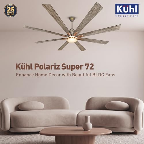 Image of KUHL Polariz Super 72 1800mm 65% Power Saving BLDC Ceiling Fan With Remote |Down&Night Light|Low Noise|Iot -Operate Via Mobile & Alexa | Reverse Mode |Free Installation | Teak
