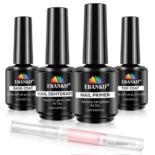 EBANKU Set di top coat per la preparazione delle unghie, disidratatore, primer e olio per la cura delle unghie fai da te, finitura lucida e set di alta qualità di lunga durata