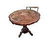Handcrafted wooden carved antique foldable table 21 x 21 x 21 inches brown round beautiful brass carving design sofa side coffee tea telephone table  urban country home decor