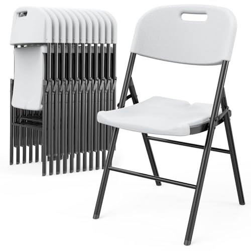 VINGLI Folding Chairs, Heavy Duty Foldable Chair Portable HDPE Plastic Seat with Steel Frame for Indoor Outdoor Dinning Party Wedding School Use, White, 10 Pack