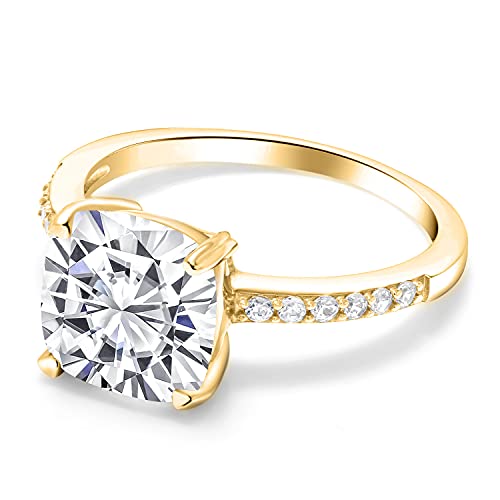 Gem Stone King 18K Yellow Gold Plated Silver 8MM Cushion Cut Gemstone Birthstone Engagement Ring | Wedding Anniversary Promise Ring For Women | Available In Size 5-93