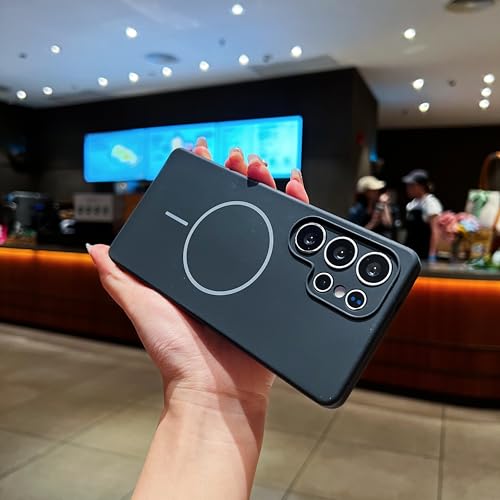 Image of LuxuryKase Silicone Magnetic Case for Samsung Galaxy S25 Ultra | Soft Microfiber Lining | MagSafe Support | Shockproof Protective Cover | Precise Cutouts | Slim Fit Design - Black