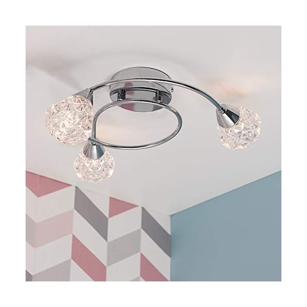 Modern Chrome 3 Way Ceiling Light with Glass Shades - Image 3