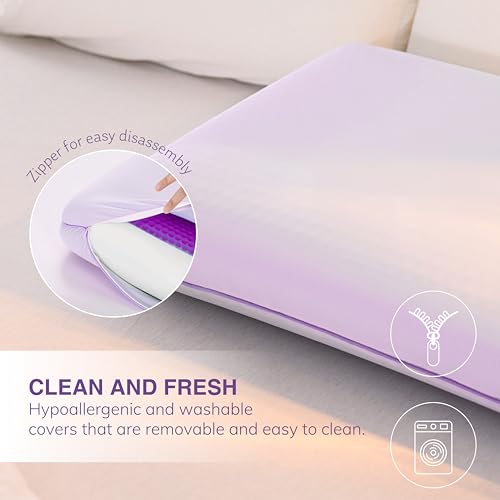 EGOHOME Cooling Gel Memory Foam Pillow - Reversible Cooling Cover, Neck Support for Side, Back and Stomach Sleepers, Removable & Machine Washable, All-Season Comfort, Standard Size, Purple - Image 6