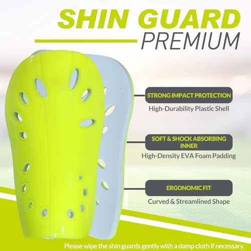 Image of GISCO Premium Soccer Shin Guards for Youth & Adults | Lightweight Football Shin Pads | Protective Soccer Gear for Training & Matches (F. Yellow, Medium)