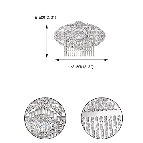 Ever Faith Women's Austrian Crystal Bridal Art Deco Hair Side Comb Clear Silver-Tone #TOP4