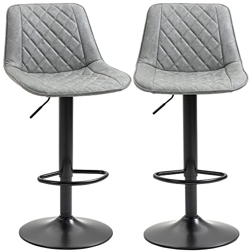Homcom Adjustable Bar Stools Set Of 2, Counter Height Barstools With Swivel Seat Steel Base For Kitchen, Dining Room, ‎Gray #TOP14