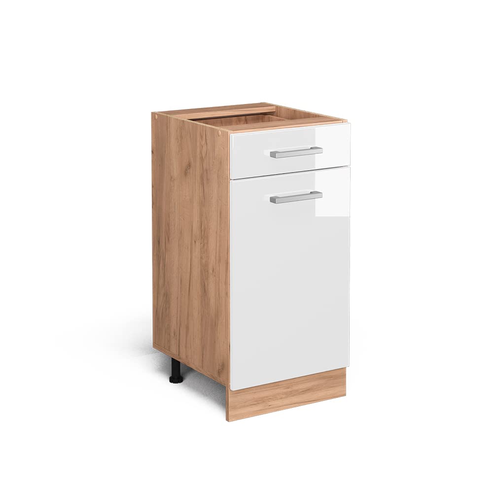 Vicco Mobiletto base per cucina R-Line, Bianco lucido, 40 cm senza piano di lavoro, per la libera combinazione all'interno di sistemi cucina modulari
