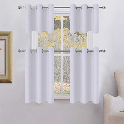 Aquazolax White Blackout Small Sized Drapes Tailored Tier - Thermal Insulated Modern Window Treatment Grommet Blackout Curtains/Draperies For Kitchen, W42 X L36 Inches, Greyish White, 2 Panels #TOP1