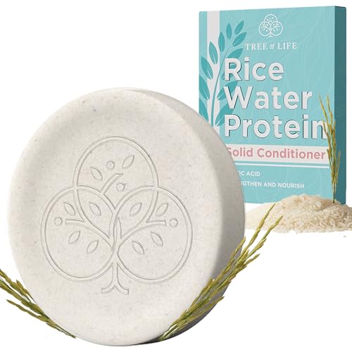 Tree of Life Rice Water Conditioner Bar - Sulfate Free Rice Protein Hair Care That Strengthens Repairs and Delivers Frizz Control with Silky Shine