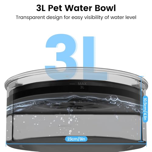 PETTOM Wassernapf Hund ohne Sabbern, 3L Transparenter Hundenapf Auslaufsicher, Trinknapf Hund Anti Schlabber, Hunde Wassernapf für Drinnen und Draußen