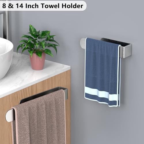 Image of HUFEEOH Towel Bar Set, 2 Pack, Silver 8 and 14 Inch Towel Racks, U-Shaped