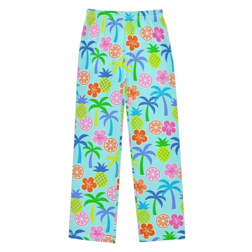 ZZXXB Colorful Orange Flowers Boys Long Pants Soft Trousers Elastic Waist Kids Lounge Bottoms with Pockets S-XL