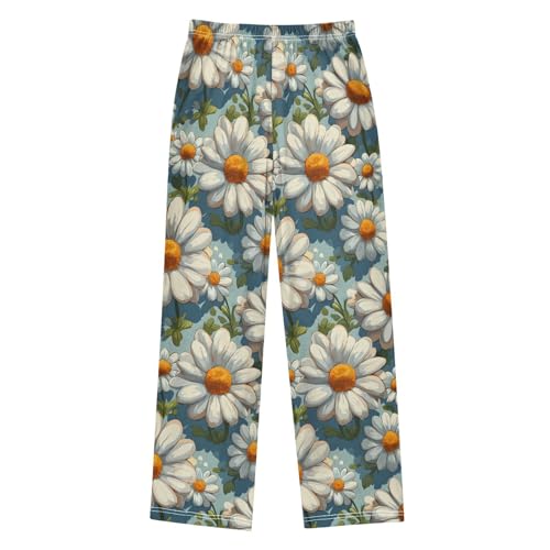 Pajama Pants Sleep Pants Soft Elastic Waist Pajama Lounge Pants Watercolor White Daisy for 6-14 Years Old2