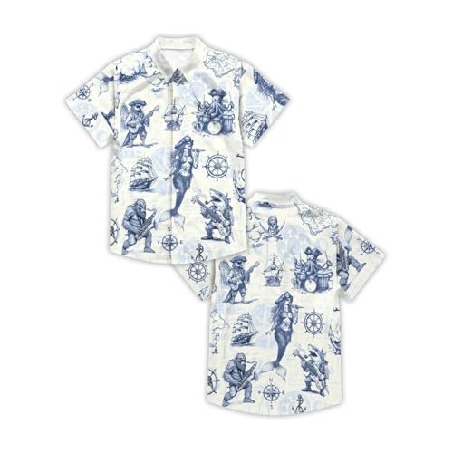 Image of THE PIRATE KING Funny Pirate Hawaiian Shirt Boys Girls Beach Tropical Casual Short Sleeve Button Down Shirt for 5-14 Years