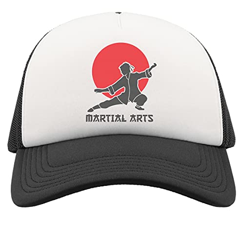 Gorra trucker wushu artes marciales ajustada con panel de malla transpirable negra