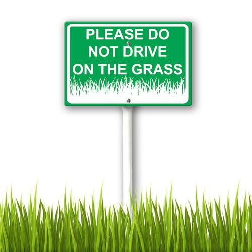 Vdenvileye Do Not Drive on Grass Yard Sign with Metal Stakes 20x30cm Heavy Duty Aluminum Yard Signs Weather Resistant Metal Garden Decor for Lawn Backyard Easy to Install