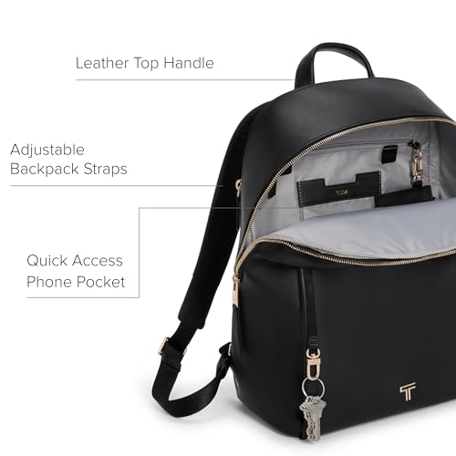 Image of TUMI - Voyageur Holland Backpack - Women's Leather Everyday & Travel Bag - Fits up to a 14 inch Laptop - 14.8 inch X 11.3 inch X 5.6 inch - Black, Gold Hardware