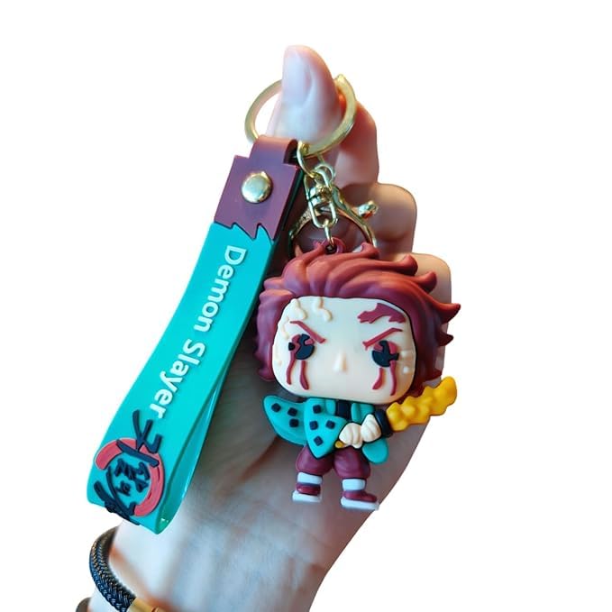 Image of Tanjiro Action Figure with Keychain Demon Slayer Anime Collectible PVC Model | Action Figure Toy for Home Decor, Office Desk & Gifting (Tanjiro + Keychain)