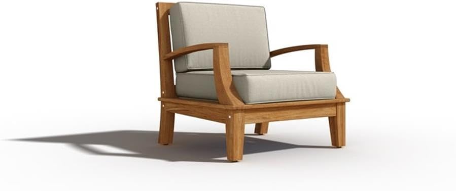 Pemberly Row 4-Piece Teak Outdoor Patio Seating Set with Tan Cushions, Sofa, Club Chairs, Coffee Table, Premium Plantation-Grown Teak, Weather-Immune Cushions, Outdoor Safe Fabric, Durable Furniture