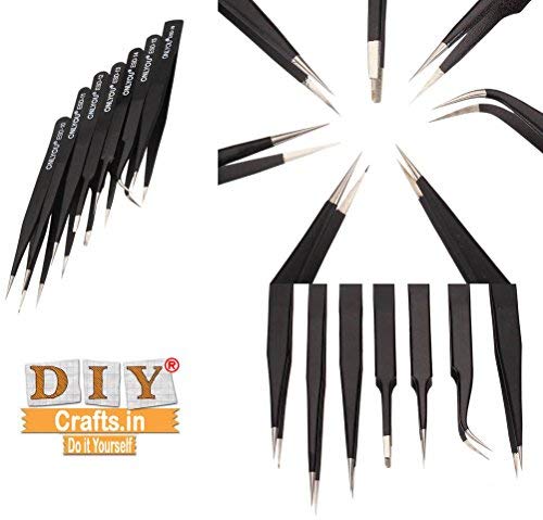 Image of DIY Crafts Precision Tweezers Set - Professional ESD Stainless Steel with Carrying Case Antistatic Tweezers for Electronic, Craft, Jewelry, Watchmakers, Hobby (Design # No 2, Pack Of 7 Pcs)