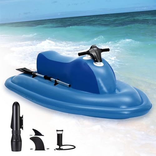 Lancha neumática a reacción: 130 Minutos de autonomía, Velocidad de 3 a 7 km/h, Capacidad de 220 kg, embarcación con Doble Aleta para Piscina, Lago y mar.