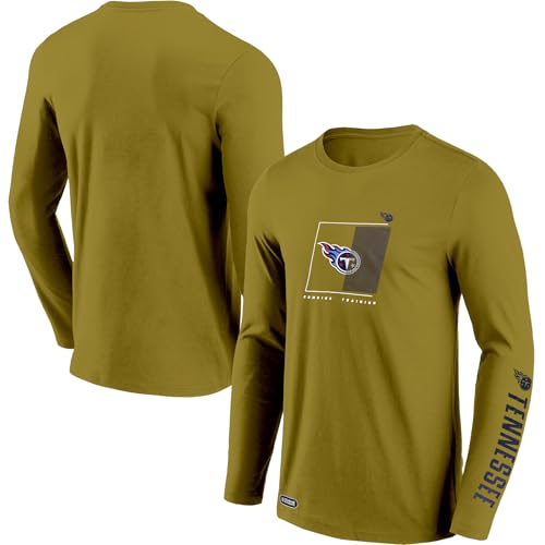 NFL Men's Officially Licensed Too Tough Wordmark Primary Logo Khaki Performance Crewneck Long Sleeve T-Shirt - Tennessee Titans - Khaki - (XX-Large)