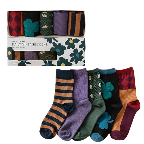 Women Daily Wear Cute Crew Socks Casual Aesthetic Cotton Socks for Women Girls 5 Pairs