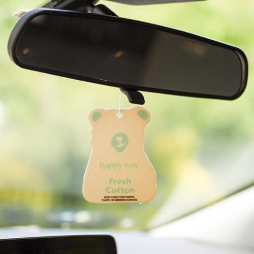 Image of Happy Wax Fresh Cotton Hanging Car Cub Air Freshener - Scented and Infused with Natural Essential Oils - Cute 4-Pack