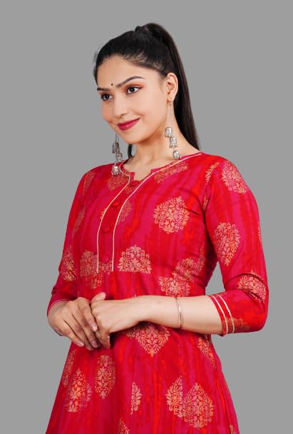 Image of Rayon Printed Red Anarkali Kurta for Women