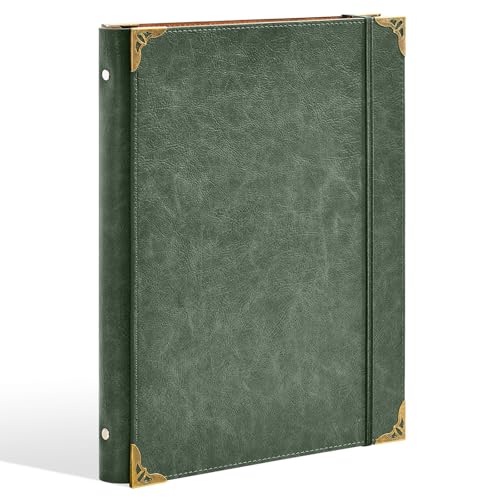 Ovesmusl PU Leather 3 Ring Binder Fits 8.5x11 Letter Size Paper 1 Inch Round Ring Binder Holds 200 Sheets Notepad Paper Cover Loose Leaf Organizer for School Vintage Green