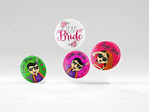 Image of Wedding Badges (props)|Batches for Wedding, Bachelor party, Reception party and Events| Pin Button Badges |Multicolour| Size 58mm