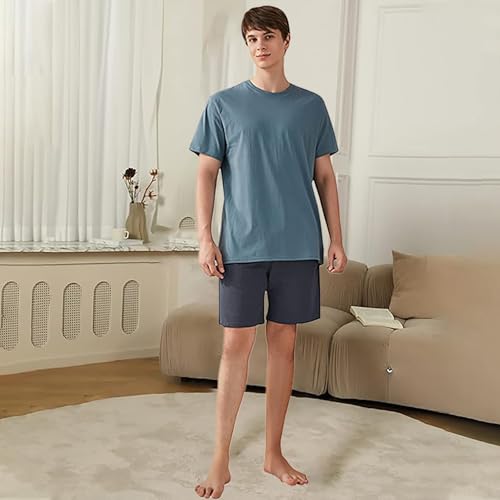 Qianxiu Men's Pajama Set Lounge Sleep Sets Men Classic Short Sleeve Sleepwear and Shorts Pjs Set with Pocket4