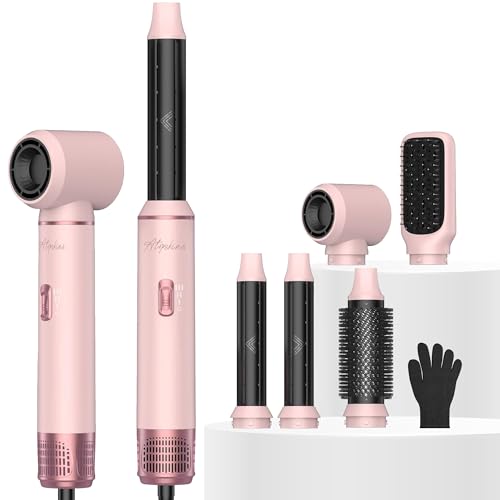 Image of Atopskins 5 in 1 Hair Dryer Brush Set, Detachable Hot Air Styler, Blow Dryer Brush, 3 Heat Settings Auto Curling Wrap Styler, Ionic Hair Styling Tools - Straighten Curl Dry Volumize Smooth (Pink)