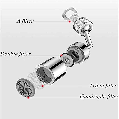 Youery Universal Spritzfilter-Wasserhahn,720°Drehbarer Wasserauslass-Wasserhahn-Sprühkopfadapter,Küchenblasen-Hahnkopf-Sprühdüse mit 4 lagigem Netzfilter und Auslaufsicherheit - Image 7