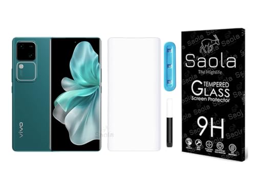 Image of Saola 1-Pack UV Curved Tempered Glass for Vivo V30 | 9H Hardness | Edge-to-Edge Full Screen Coverage | UV Light Installation | Scratch Resistant | Case Friendly Screen Protector. (6.78 Inches)