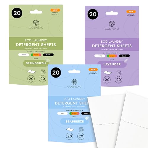Cosmeau Travel Wash Laundry Sheets Mix Pack - up to 60 Washes (30 sheets) - Eco Laundry Detergent - for Whites, Colours & Blacks - Biodegradable - Hand & machine wash