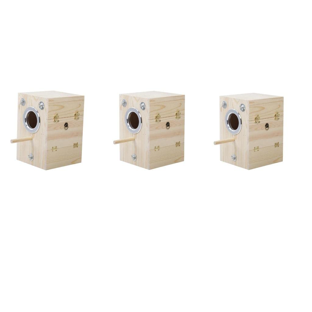 3 x Vogelbruthaus aus natürlichem Holz, Papageiennest, Käfig für Wellensittiche, Sittiche, Unzertrennliche