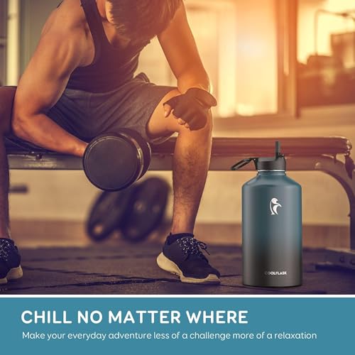 Image of Coolflask 128 oz Gallon Water Bottle Insulated with Straw & 3 Leakproof Lid