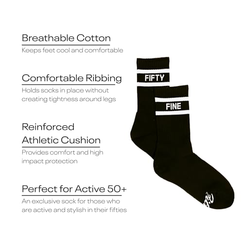 Image of Premium All Black Striped Crew Socks for Women, Athletic Gym & Running Socks for Women over 50, 50th Birthday Gifts for Her, Womens Sports Socks, One Size Fits Most
