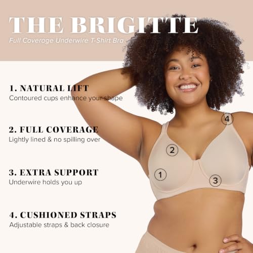Image of Leading Lady, Brigitte Full Coverage, Underwire, Lightly Padded T-Shirt Bra, Side & Back Smoothing, Adjustable Straps,36A-54G