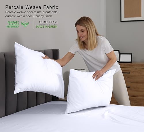 RUVANTI 100% Cotton Full Size Bed Sheets, 4 Pieces, Soft & Breathable Percale Weave Bedding, Deep Pocket 16", Hotel Standard, Crisp Cool Feel, Durable, Perfect Sheet Set Dyed, Bright White